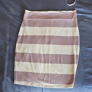 SD Collection Striped Taupe and Cream Pencil Skirt